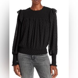 Aqua Black Long Sleeve Smocked & Ruffle Blouse Size XS